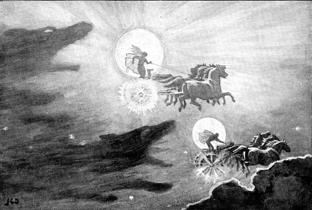 Sol and Mani chased by wolfs